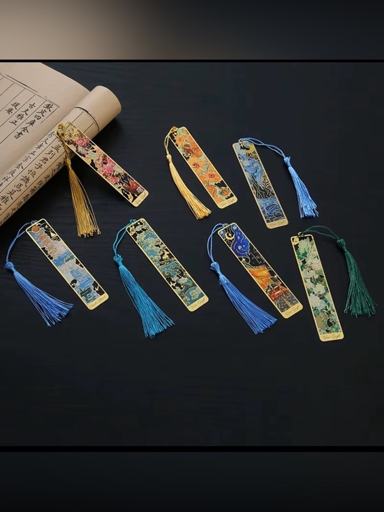 Other - Decorative Floral & Patterned Metal Tassel Bookmark - Blue/Gold/Green
